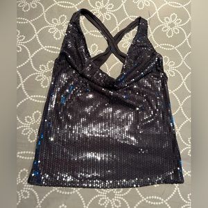 Sequenced cowl neck tank top